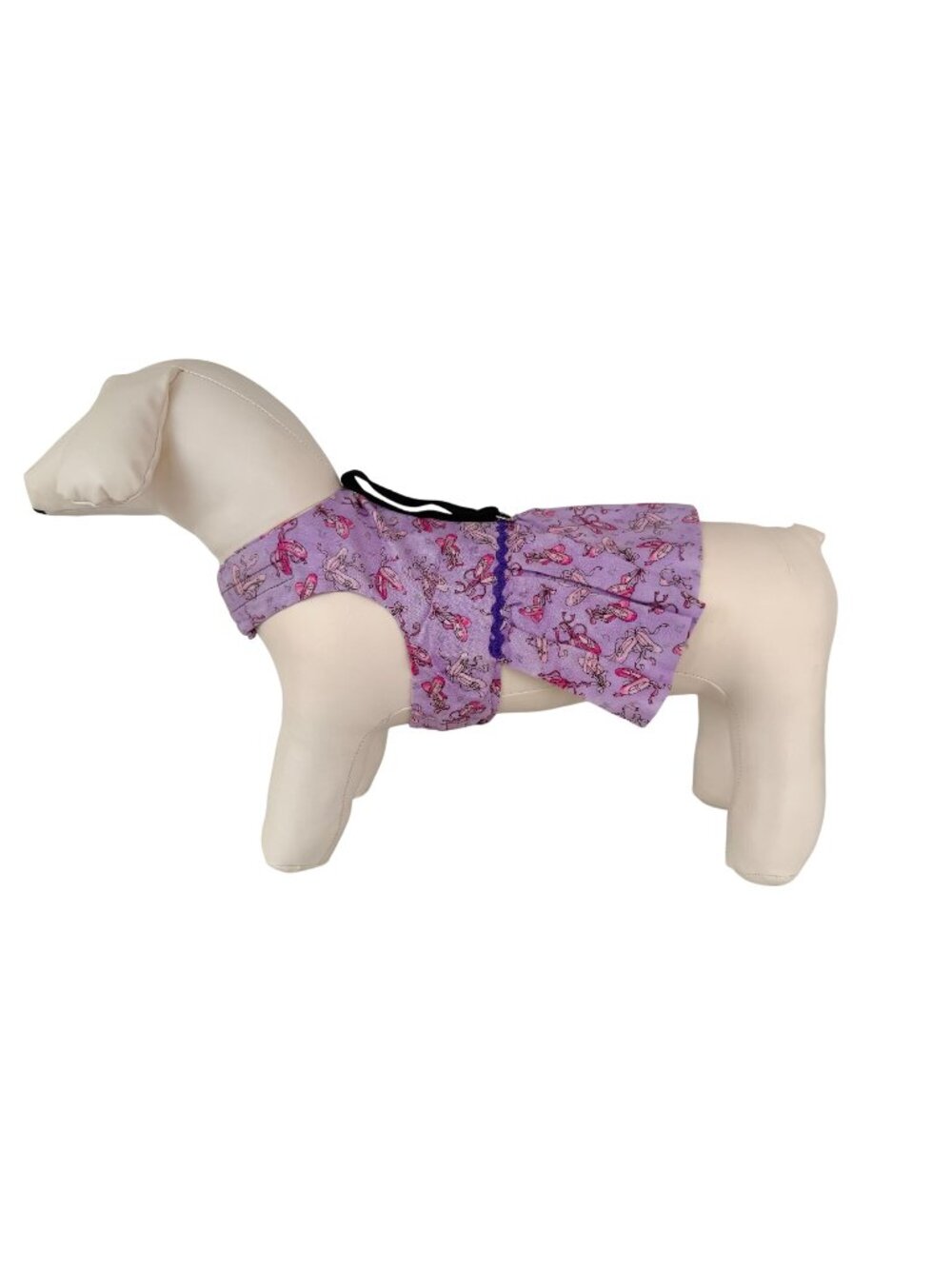 Handmade Small Breed Dog Adjustable Dress w Harness Purple Ballet Slipper Ruffle